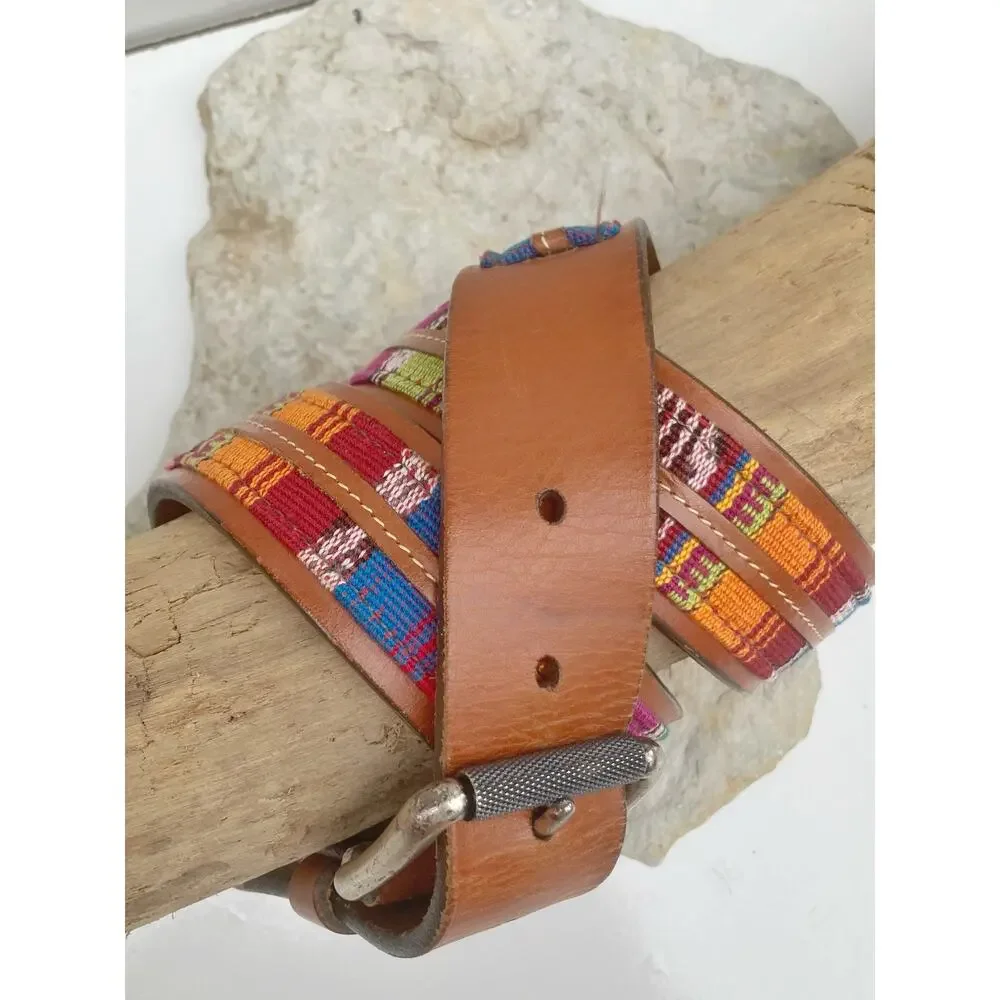 Johnston & Murphy Apache Calf Leather Woven Embroidered Belt Handmade USA Brass